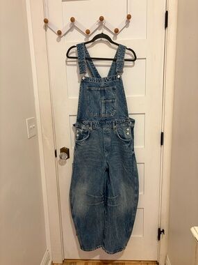 NWOT We The Free Good Luck Barrel Blue Denim Overalls